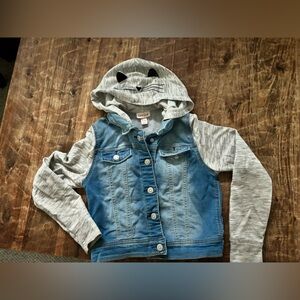 Cat & Jack Blue Denim Jacket with Gray Cat Hoodie